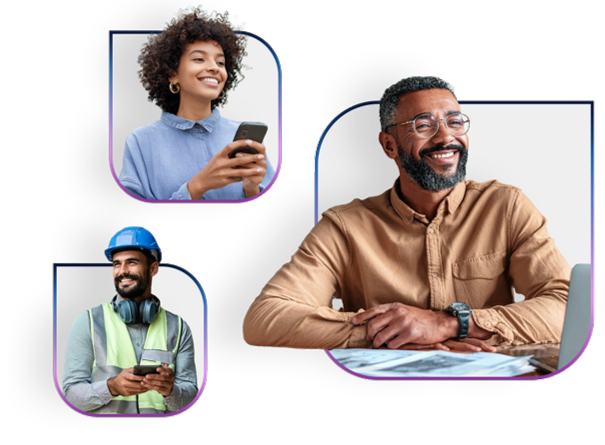 Profissionais de diferentes áreas usando tecnologia para facilitar suas rotinas com uma plataforma digital acessível, prática e integrada.